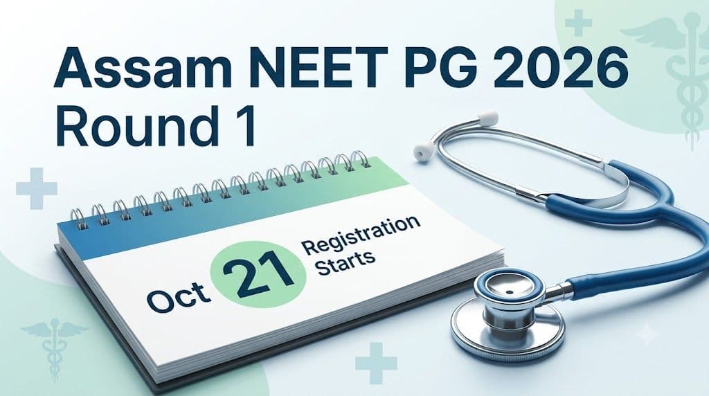 Calendar graphic showing 21 October as the Assam NEET PG 2026 Round 1 registration start date