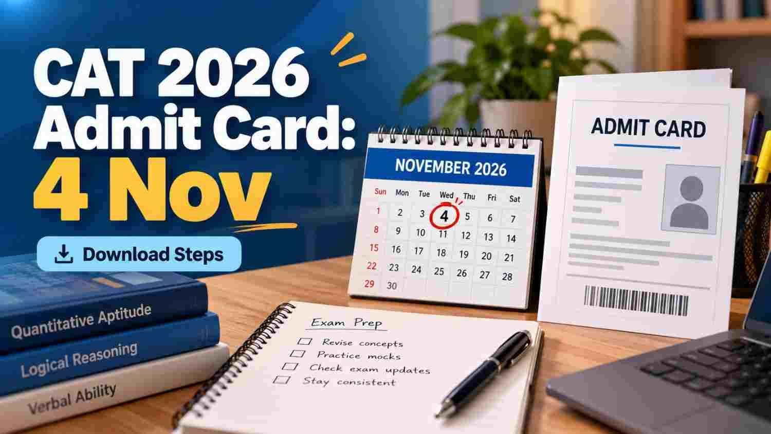 CAT 2026 admit card release date 4 November with download steps
