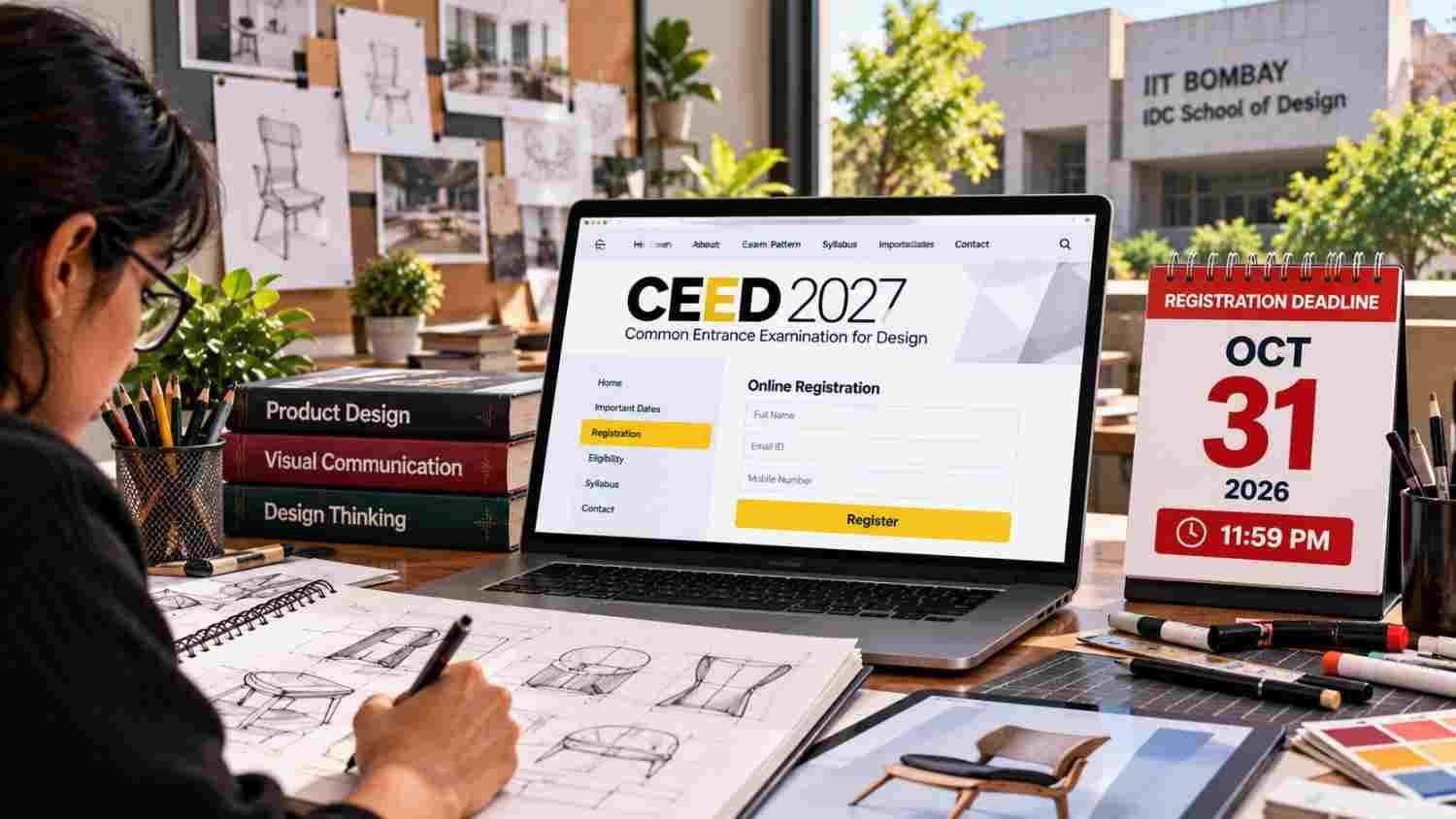 Design aspirant working on project with CEED 2027 registration deadline reminder