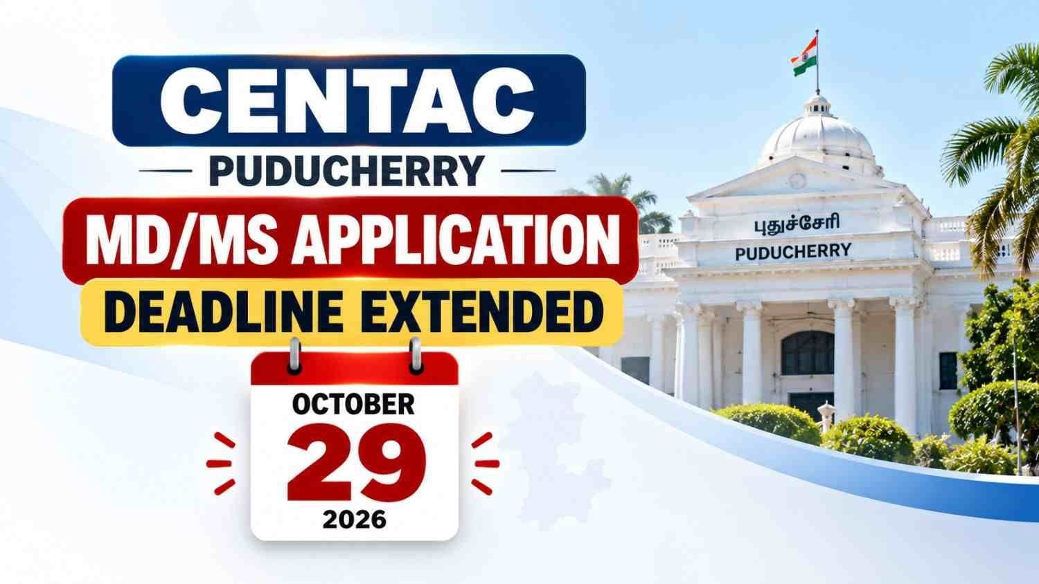 CENTAC Puducherry MD/MS application dashboard before the October 29 deadline