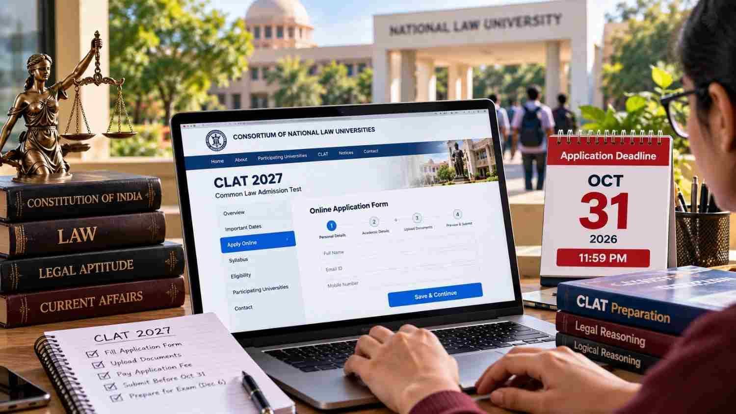 Candidate completing CLAT UG 2027 application before October 31 deadline