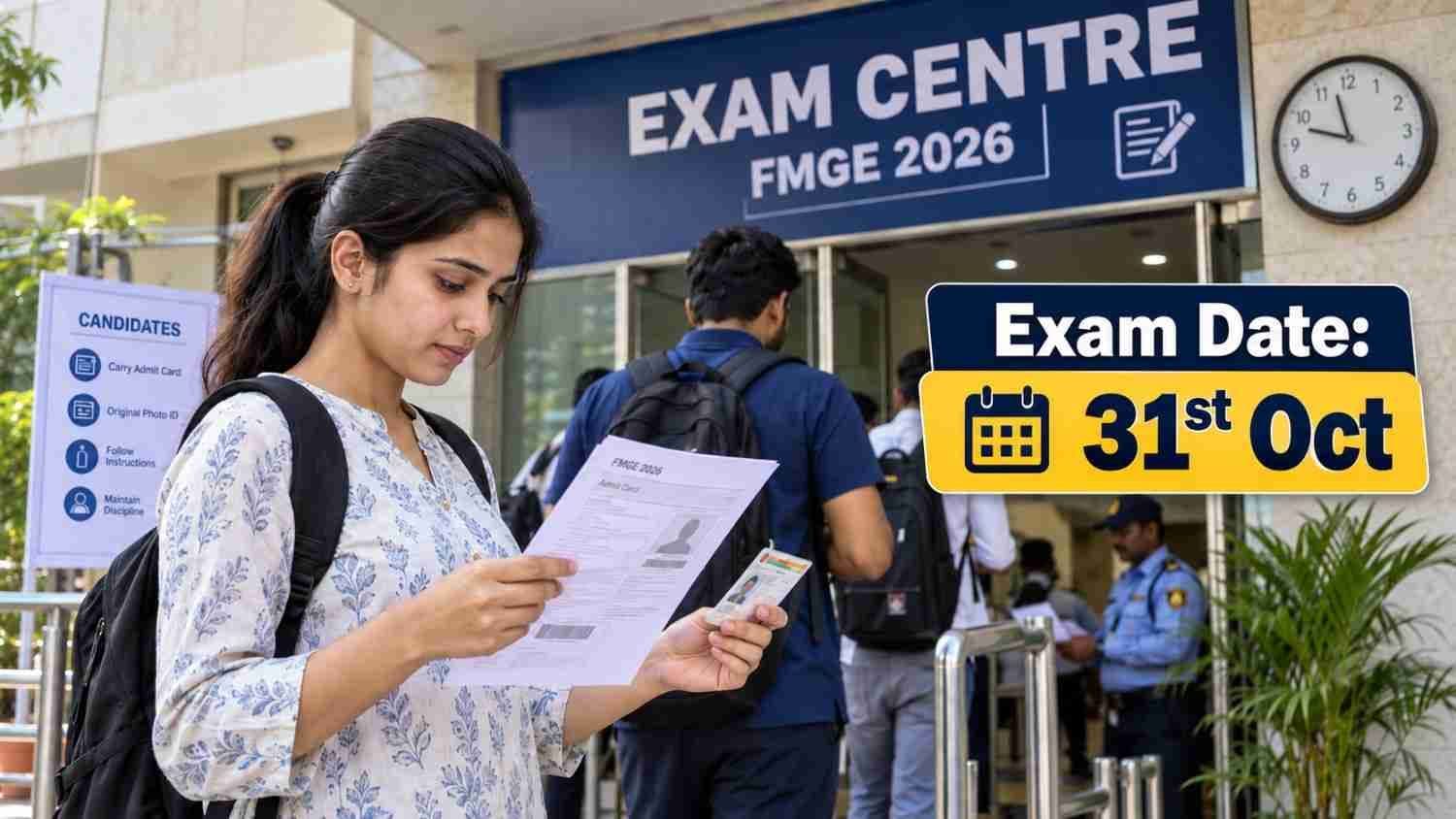 Candidate checking FMGE 2026 admit card before entering exam centre