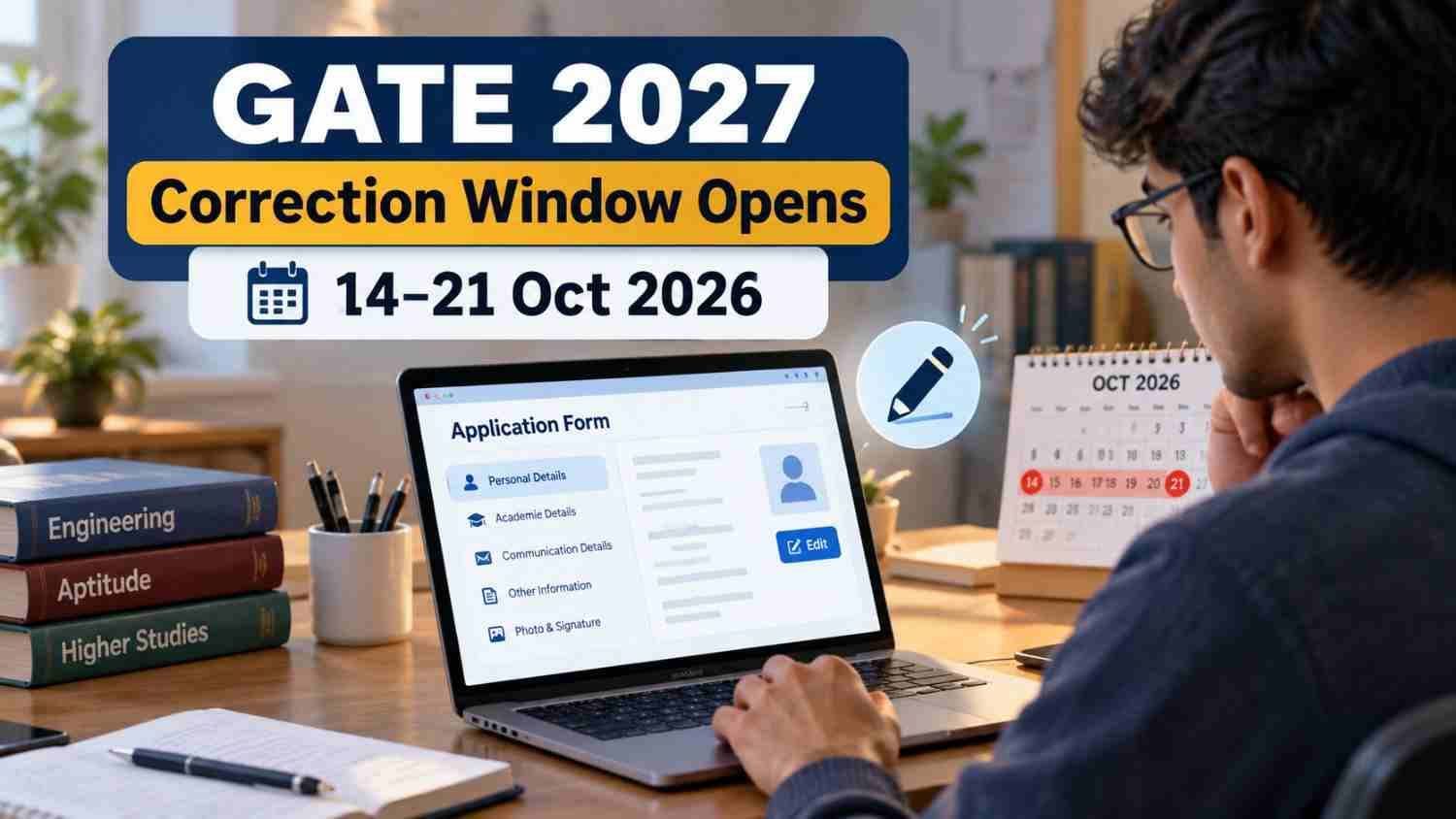 GATE 2027 application correction window opens October 14, 2026