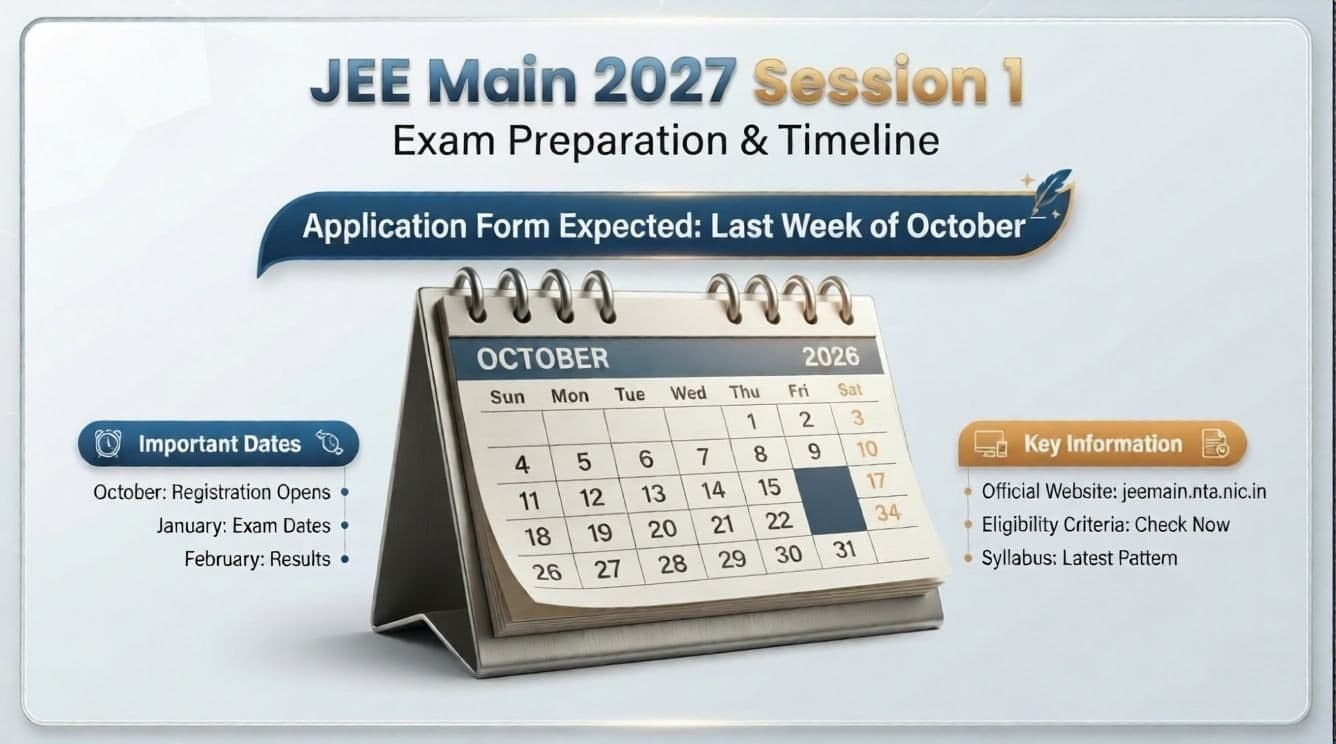 Graphic showing JEE Main 2027 Session 1 application form expected in last week of October