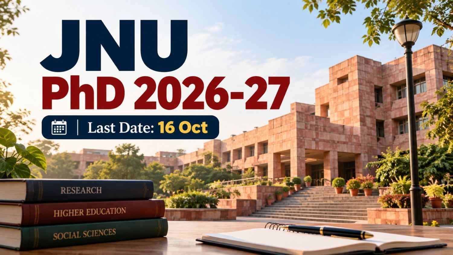 Graphic showing JNU PhD admission 2026-27 application last date 16 October 2026
