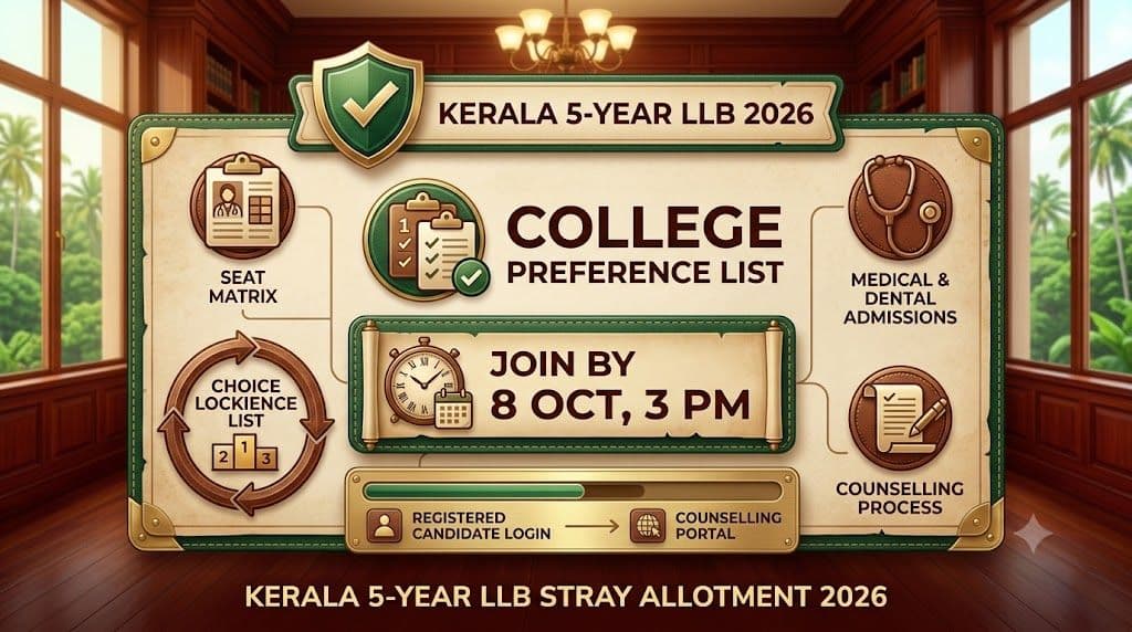 Kerala 5-year LLB stray allotment 2026 joining deadline of 8 October