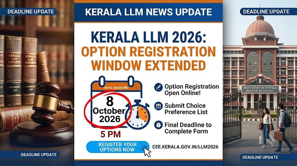 Kerala LLM 2026 option registration deadline extended to 8 October