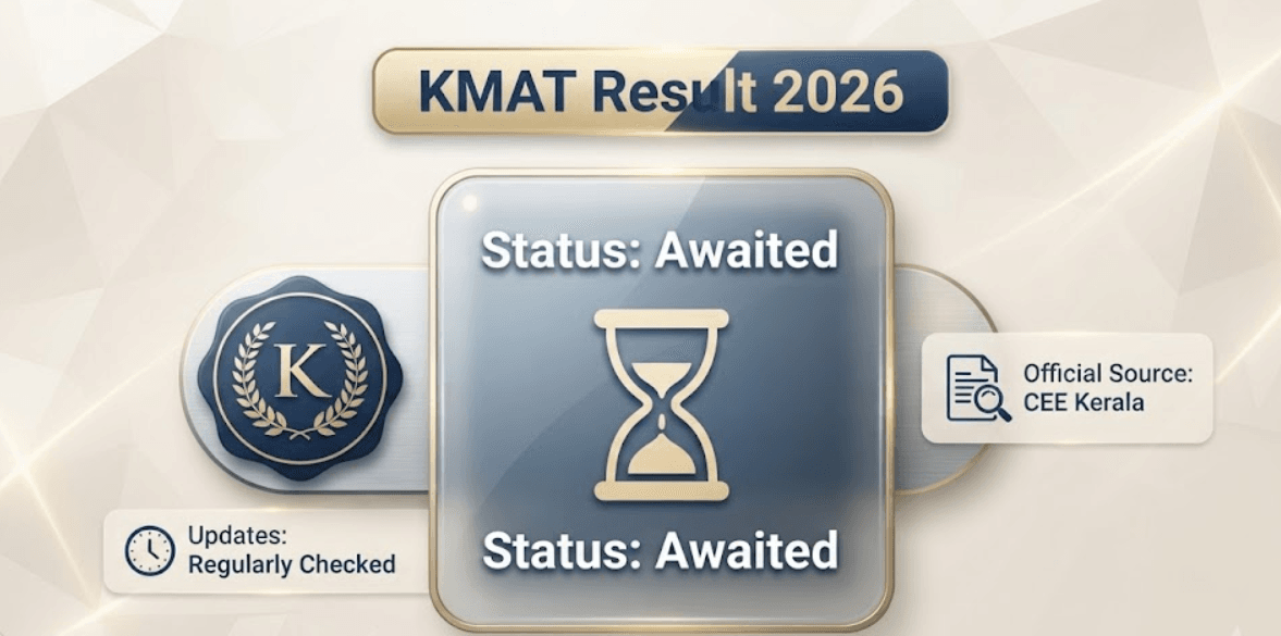 Graphic showing KMAT result 2026 for Session 1 awaited