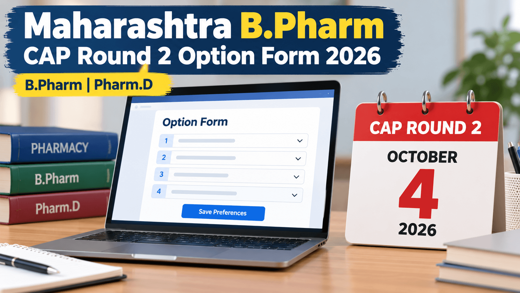 Maharashtra B.Pharm and Pharm.D CAP Round 2 option form last date October 4, 2026