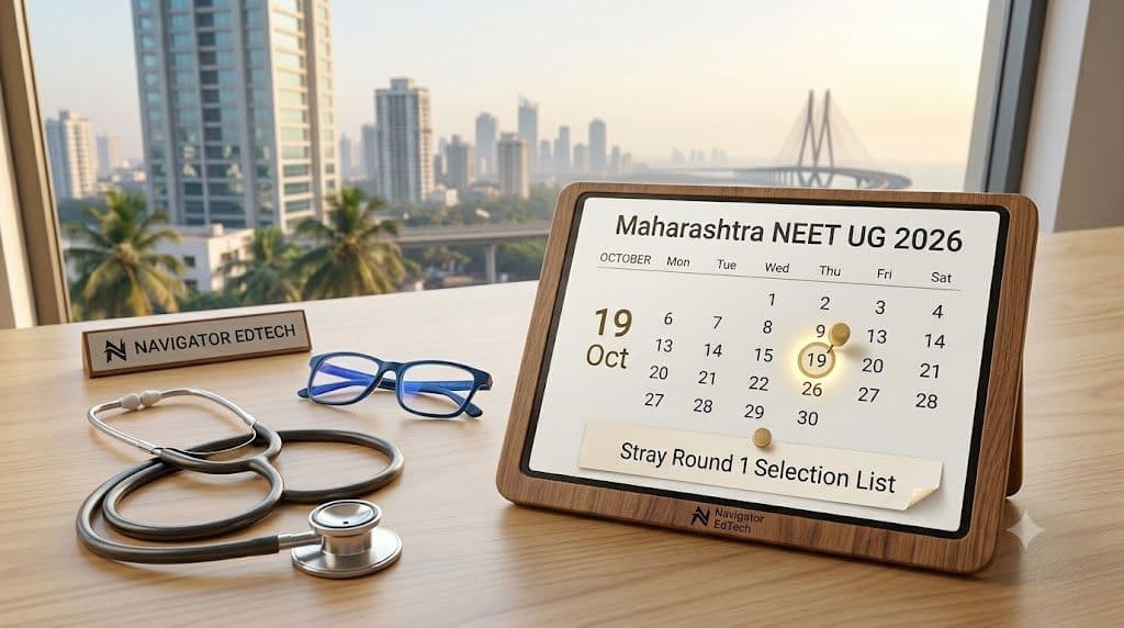 Calendar graphic showing 19 October for the Maharashtra NEET UG stray round 1 selection list