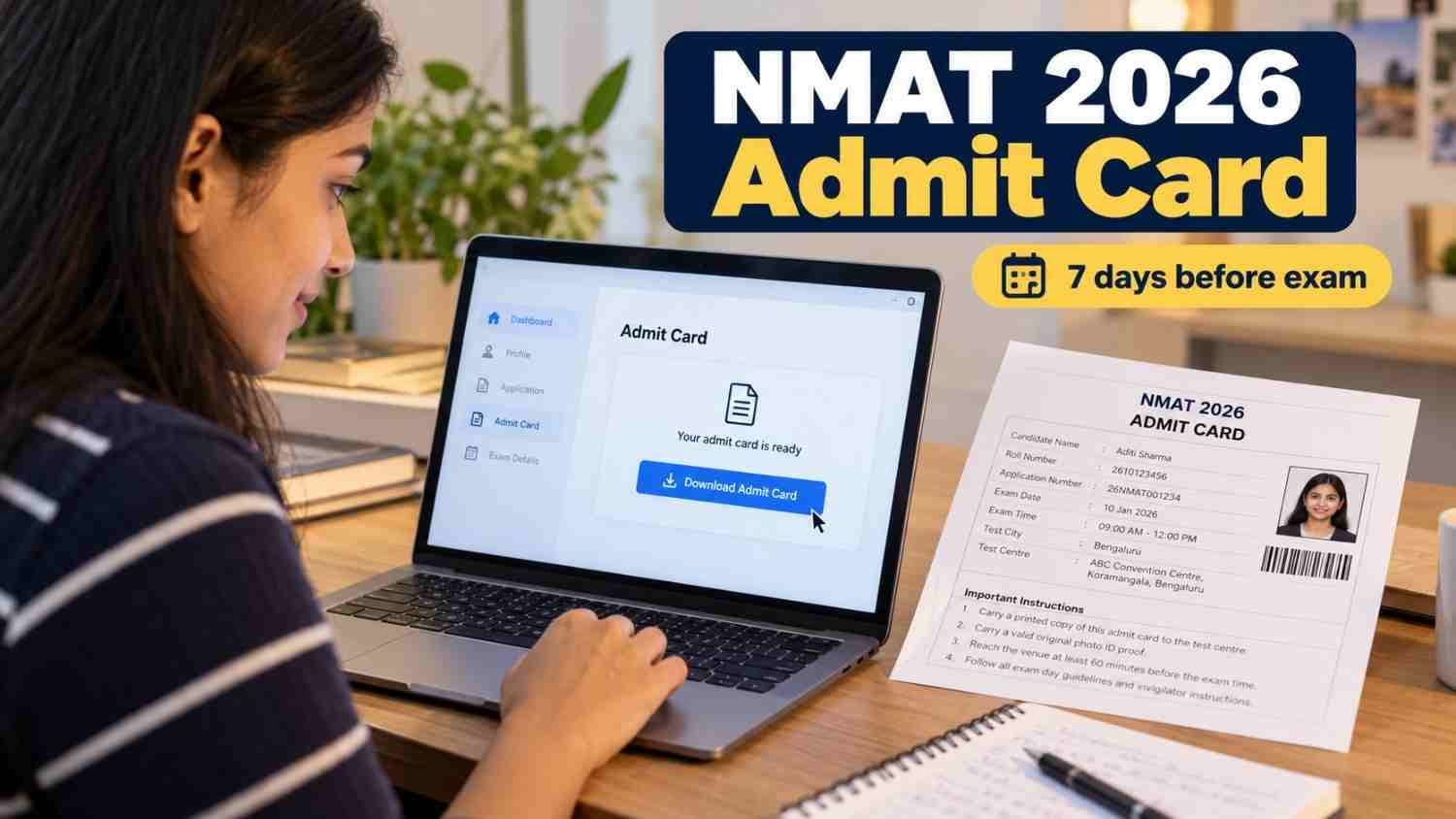 Candidate downloading the NMAT 2026 admit card from the login dashboard