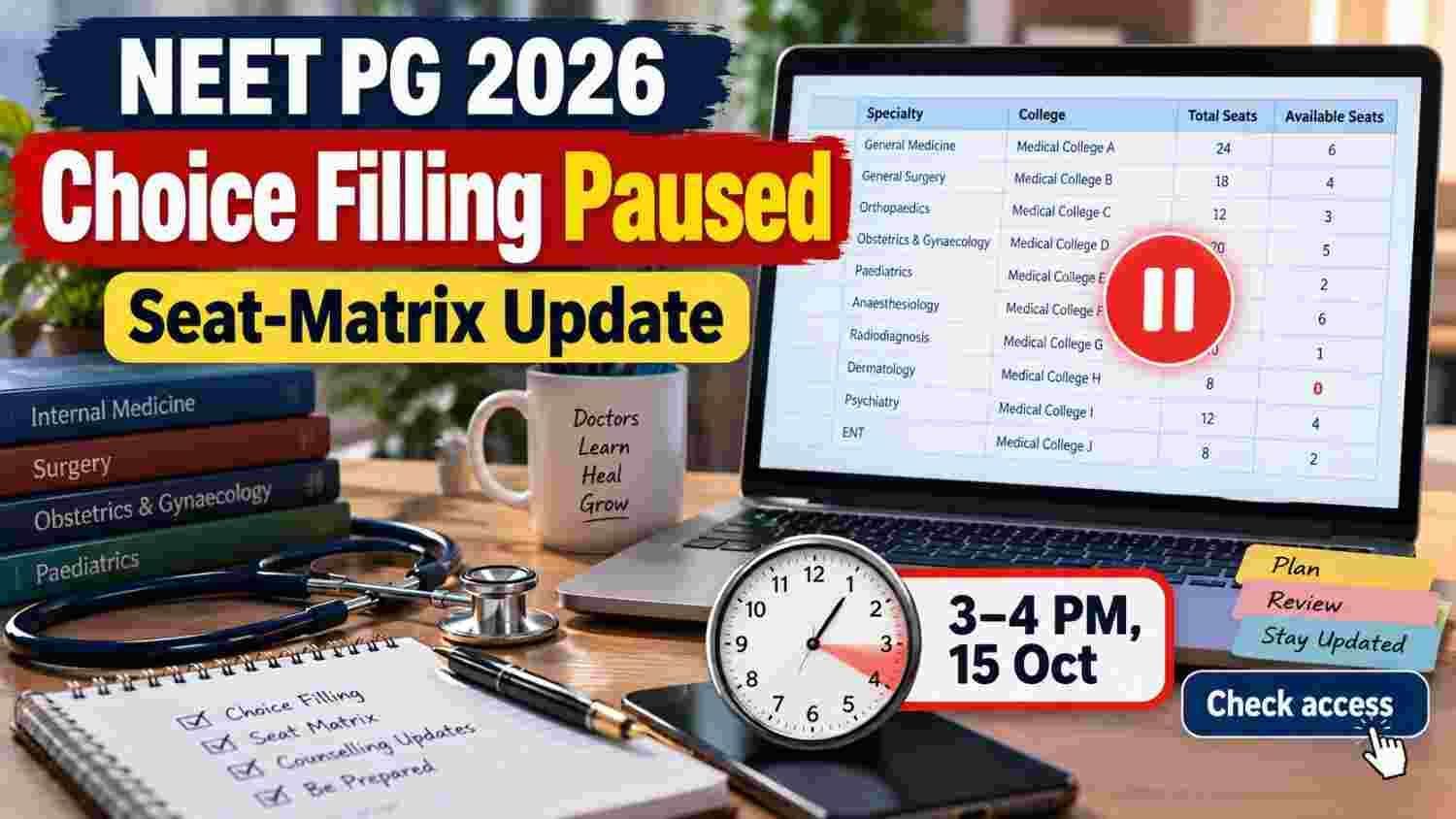 NEET PG 2026 MCC Round 1 choice filling paused for seat-matrix update
