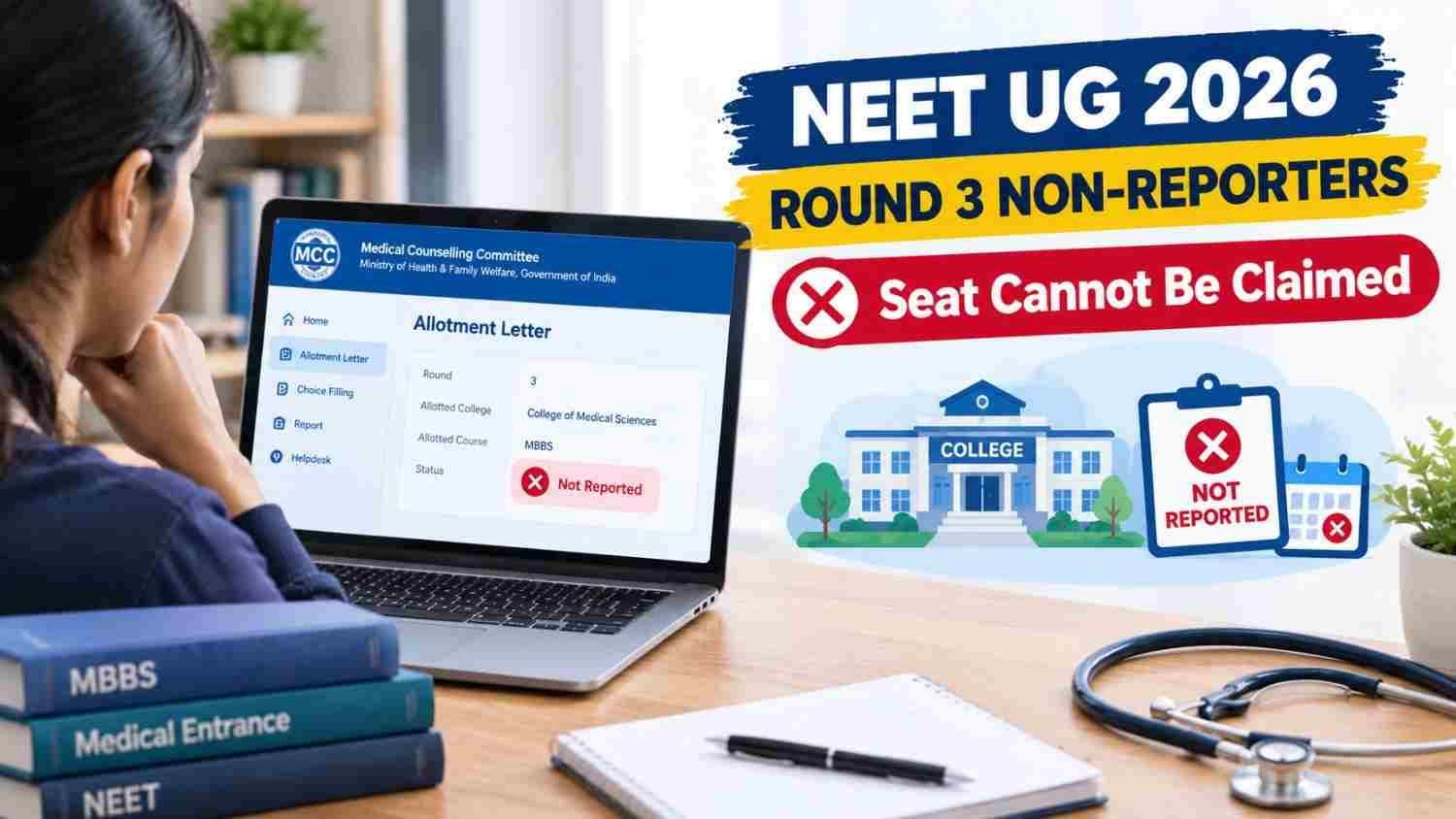 MCC NEET UG 2026 Round 3 non-reporting notice for allotted candidates