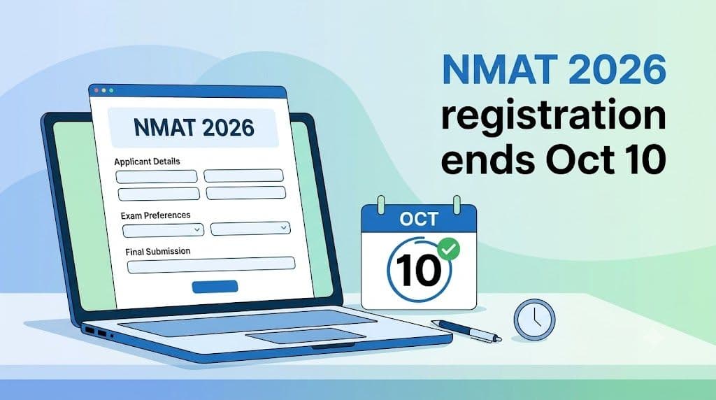 NMAT 2026 application form and calendar showing the October 10 registration deadline