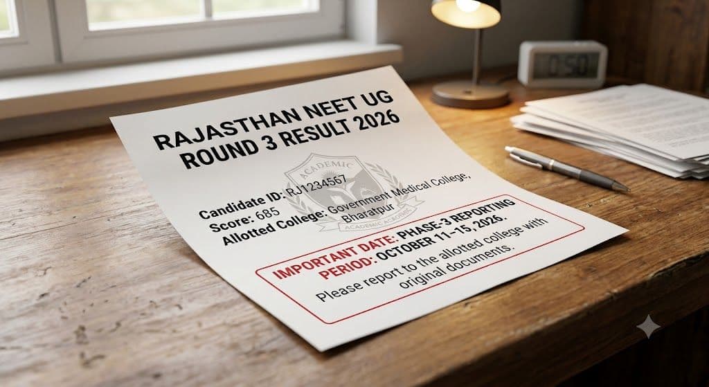 Rajasthan NEET UG Round 3 seat allotment result 2026 announcement graphic