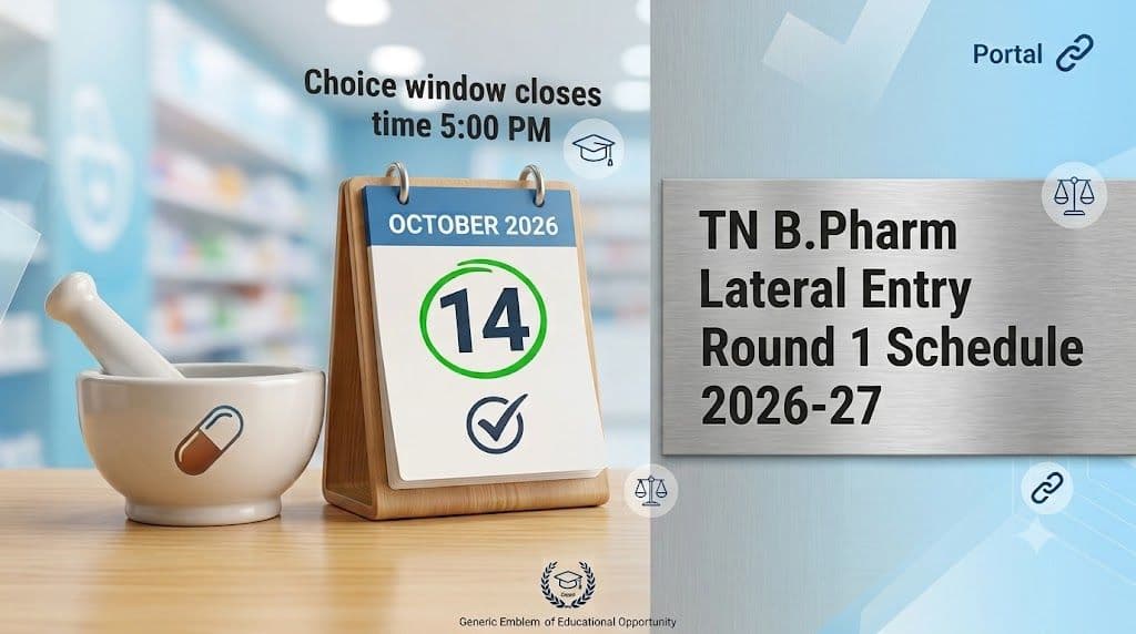 Tamil Nadu B.Pharm lateral entry Round 1 counselling 2026-27 portal live