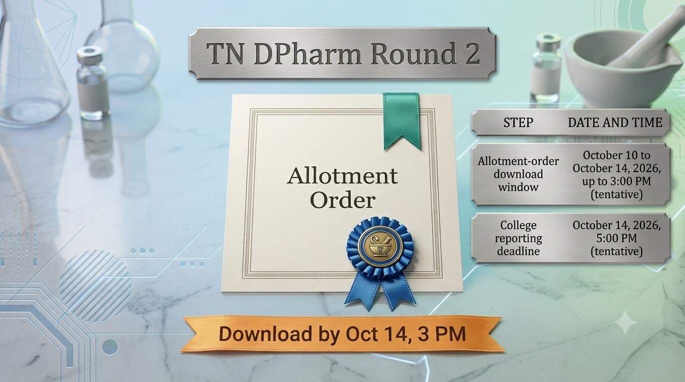 Tamil Nadu DPharm Round 2 allotment order 2026 download deadline October 14