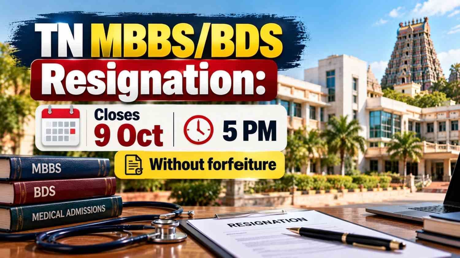 Tamil Nadu MBBS/BDS resignation without forfeiture deadline 9 October 5 PM