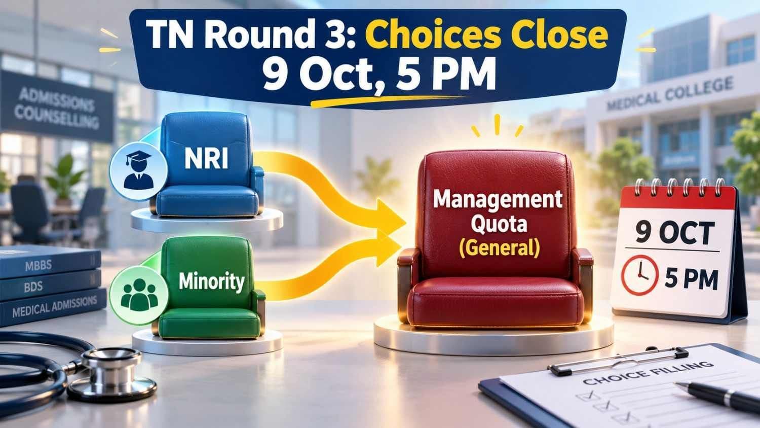 Tamil Nadu Round 3 unfilled NRI and minority seats converted to Management Quota (General)