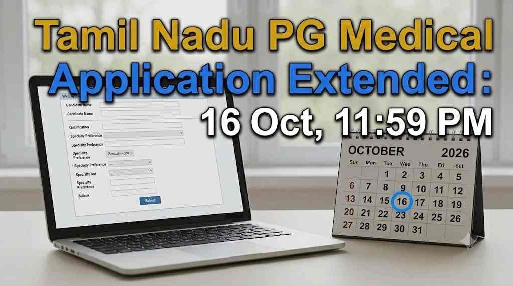 Tamil Nadu PG medical application 2026-27 deadline extended to 16 October 11:59 PM