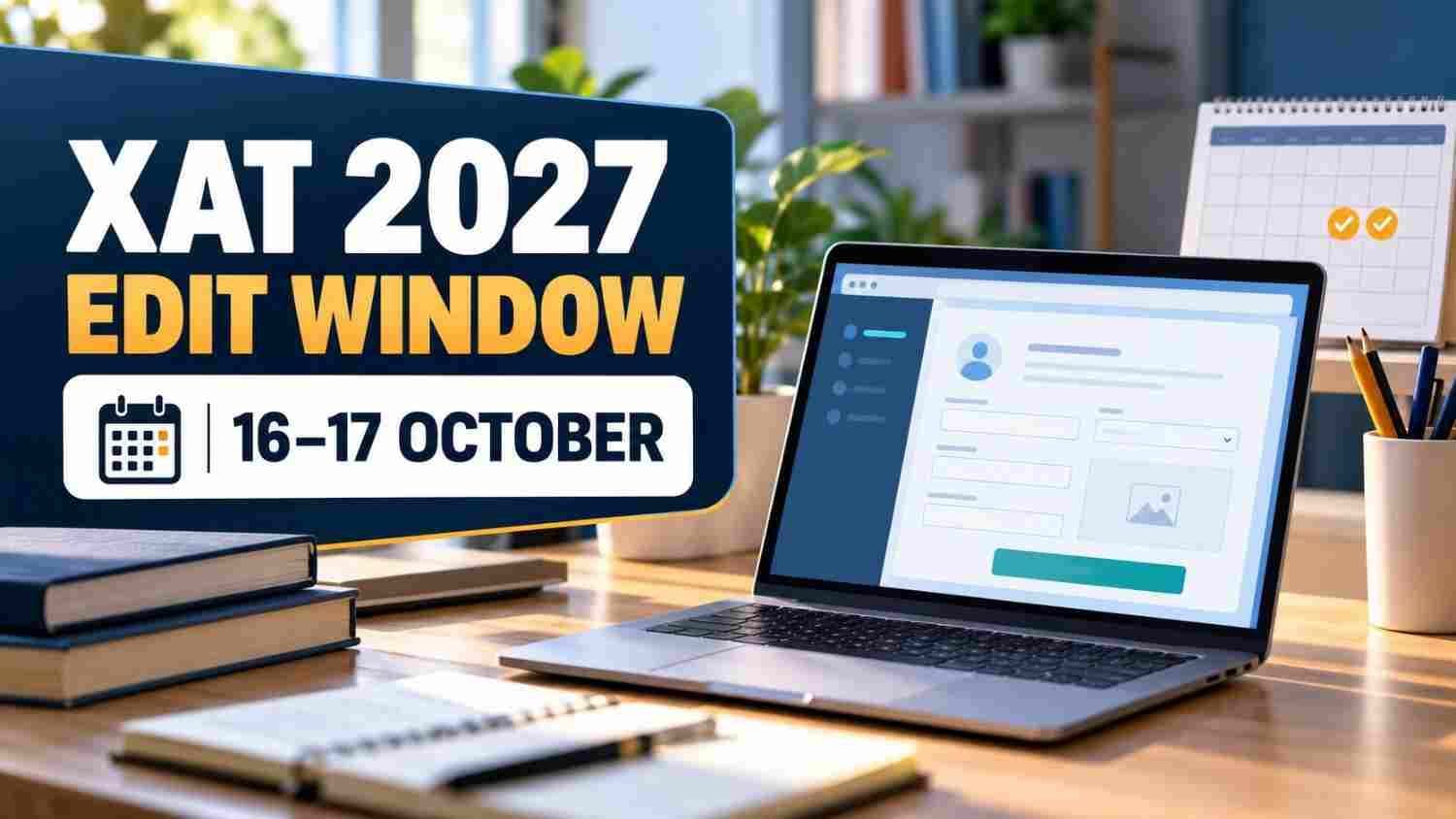 Laptop with application form and XAT 2027 edit window dates October 16 and 17