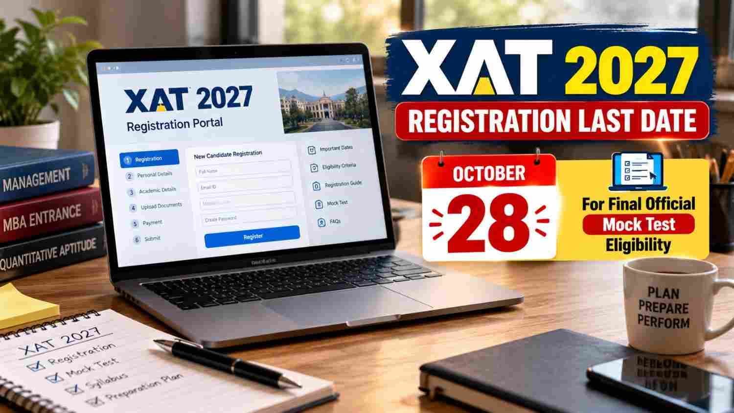 XAT 2027 registration portal on a laptop before the October 28 mock test eligibility deadline