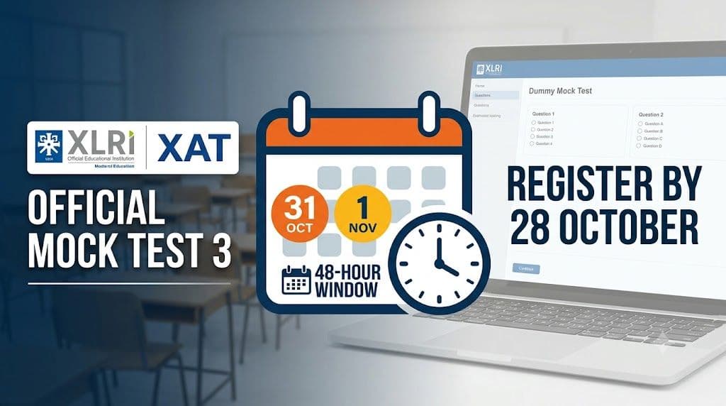 XAT 2027 official mock test 3 dates 31 October to 1 November 2026 register by 28 October