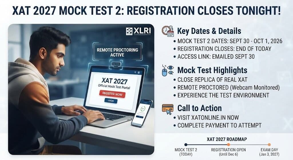 Illustration representing XAT 2027 Mock Test 2 registration deadline and remote-proctored test window