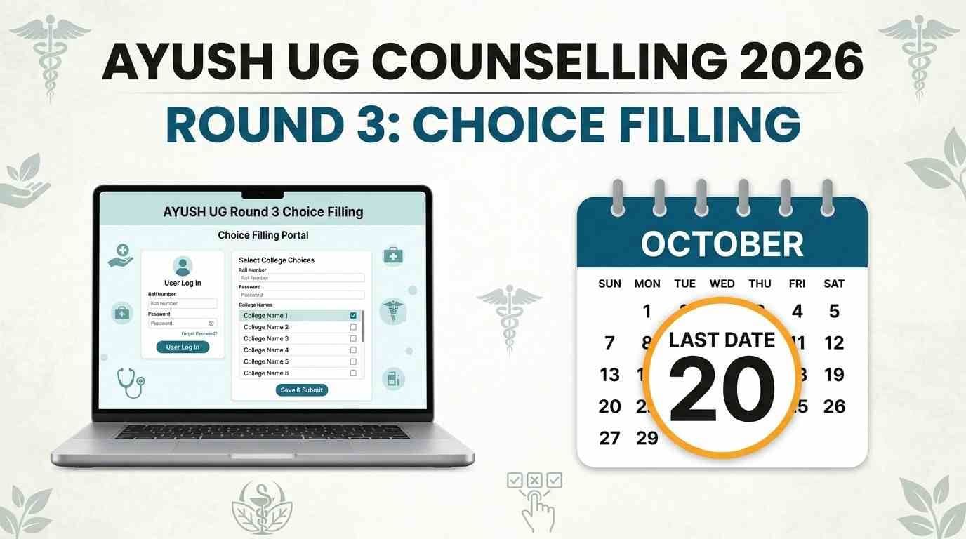 YUSH UG counselling 2026 round 3 choice filling last date 20 October