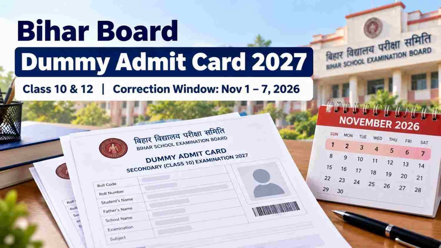 Bihar Board dummy admit card 2027 for Class 10 and Class 12 released, with correction window from November 1 to 7, 2026