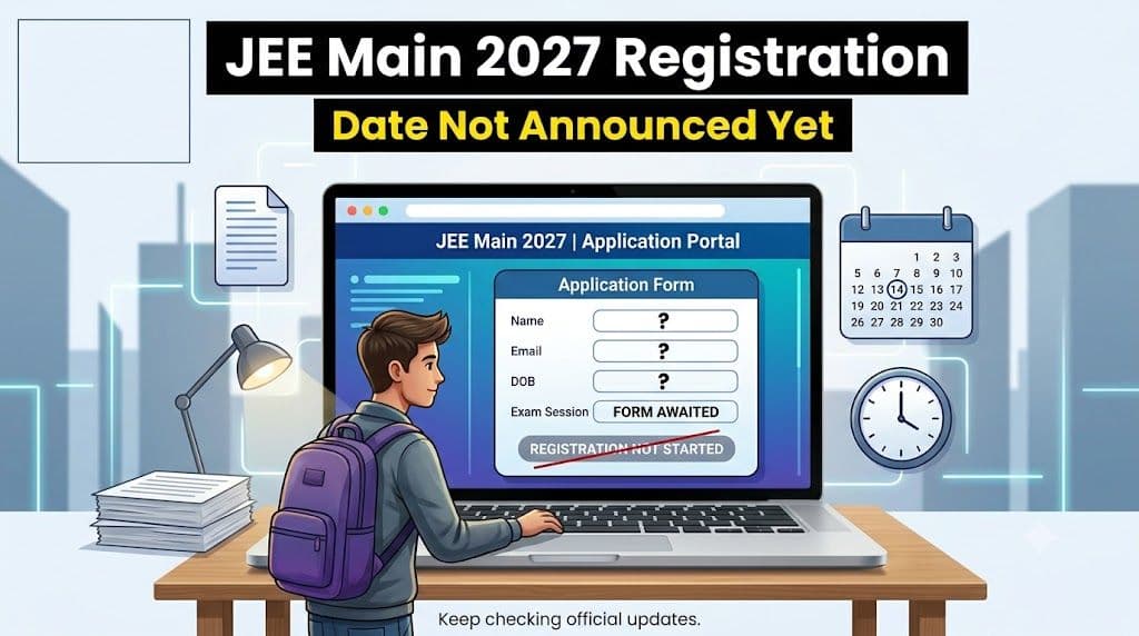 JEE Main 2027 registration date update graphic with application form illustration