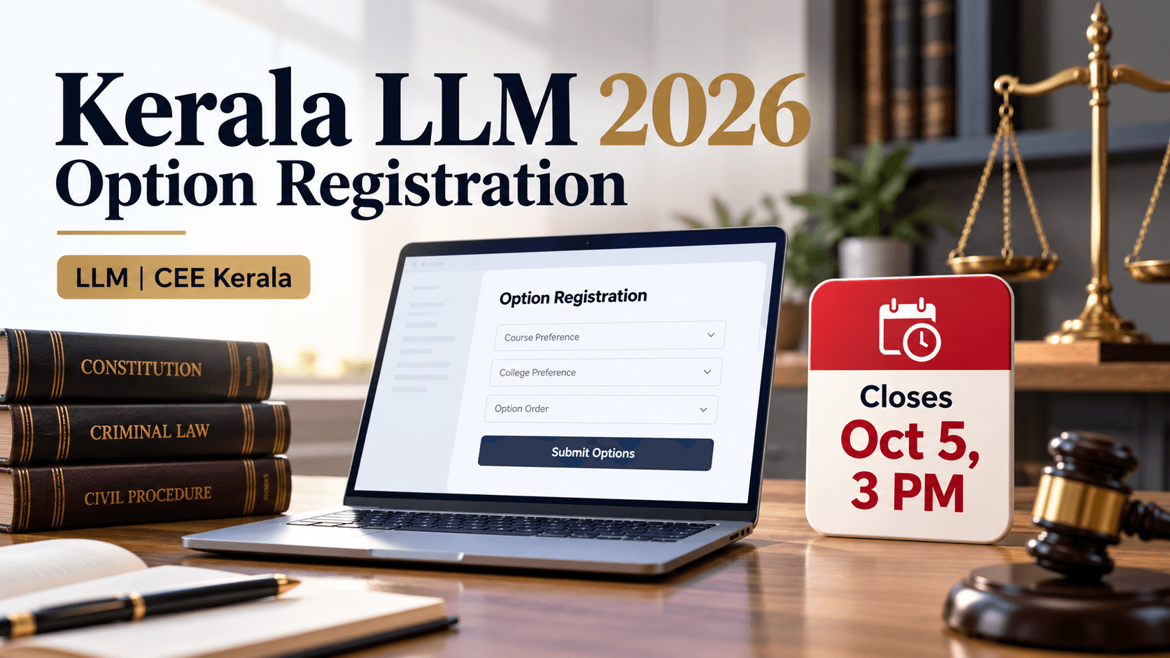 Kerala LLM 2026 option registration deadline October 5 at 3 PM