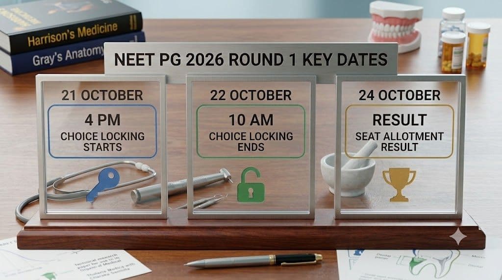 Timeline of NEET PG 2026 Round 1 choice locking and result dates