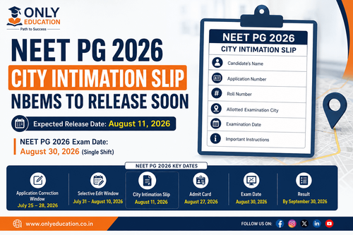NEET PG 2026 City Intimation Slip: NBEMS to Release Soon, Exam on August 30