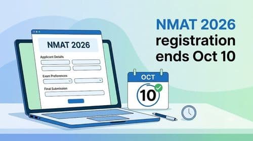 NMAT 2026 application form and calendar showing the October 10 registration deadline