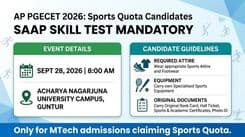 AP PGECET 2026 Sports Quota Skill Test on September 28; Check SAAP Guidelines, Documents