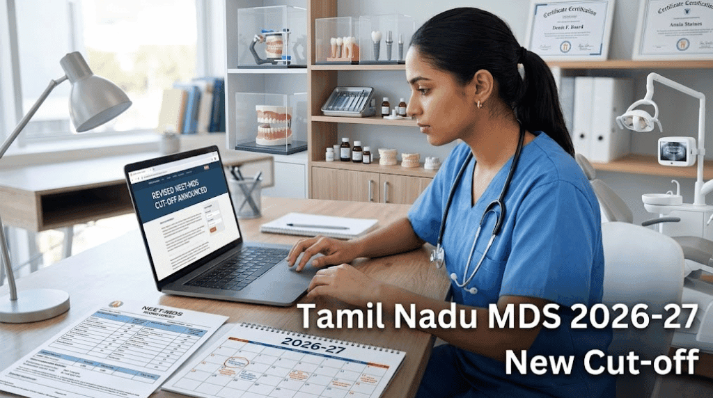 Dental graduate checking the revised NEET-MDS cut-off for Tamil Nadu MDS 2026-27