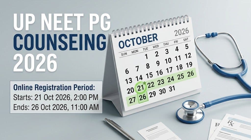 Calendar graphic showing 21 October as the UP NEET PG counselling 2026 Round 1 registration start date