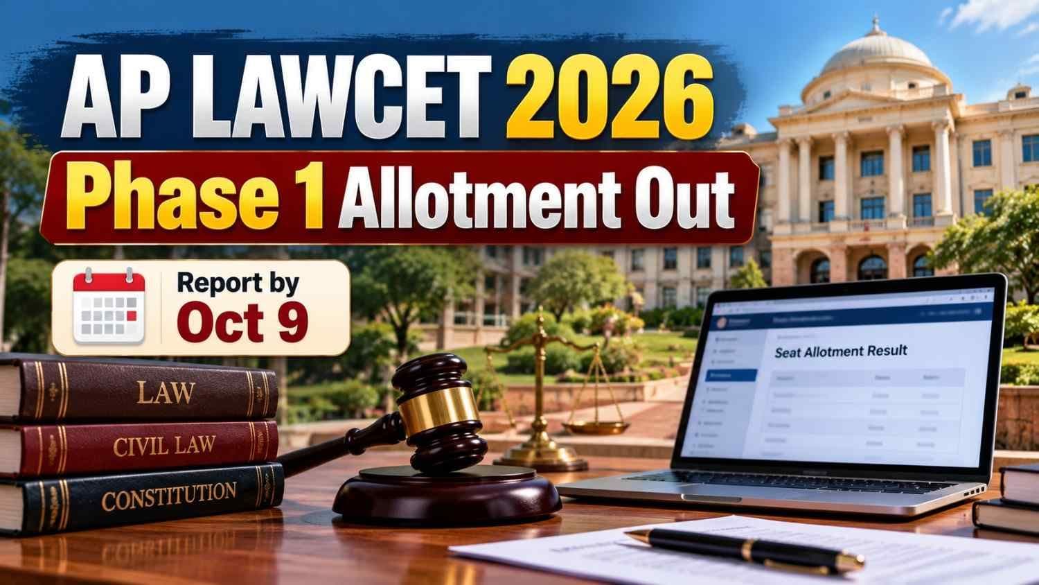 AP LAWCET 2026 Phase 1 seat allotment result announcement graphic