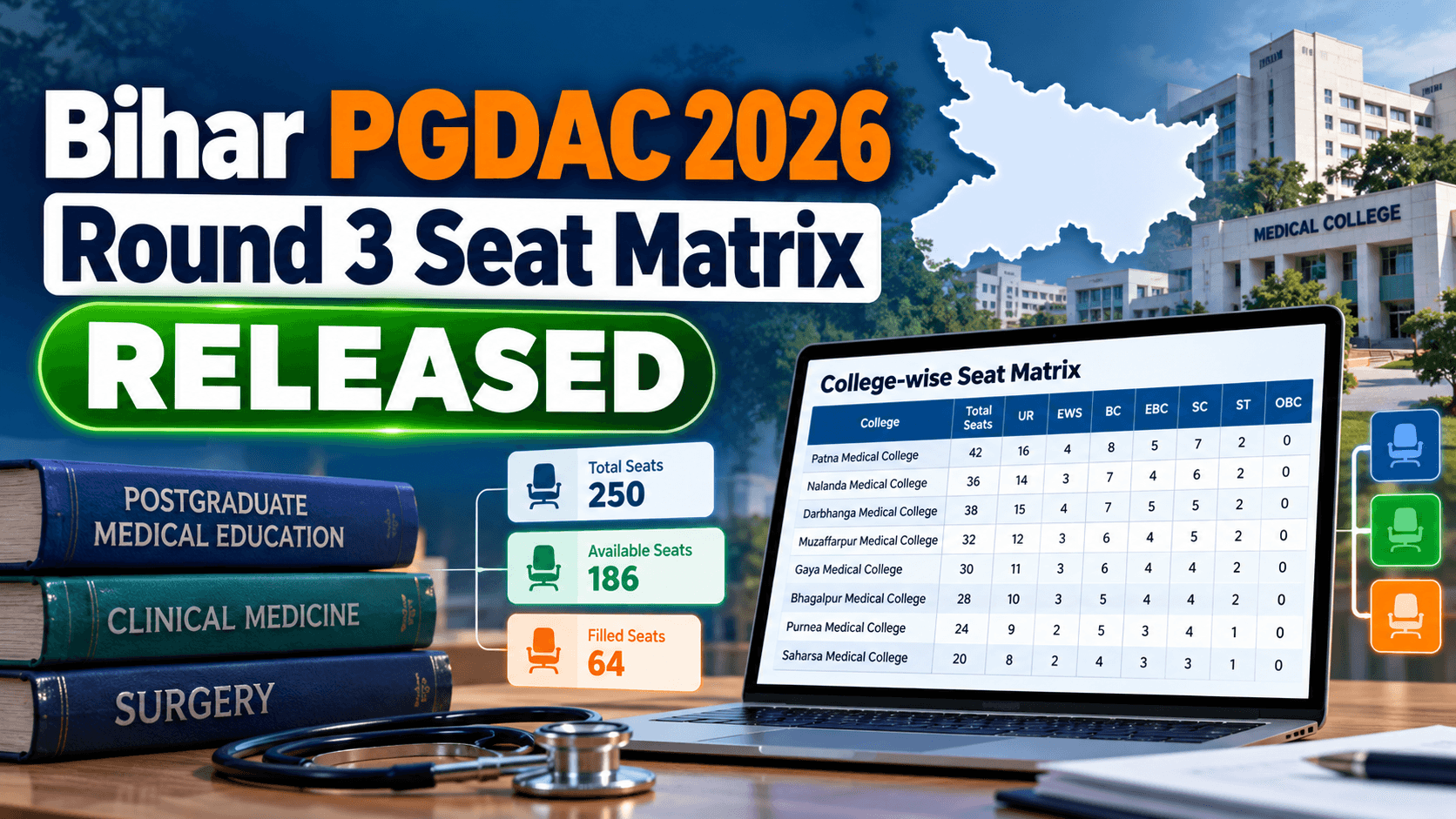 Bihar PGDAC 2026 Round 3 Seat Matrix Released: Check MDS Seats and Counselling Details