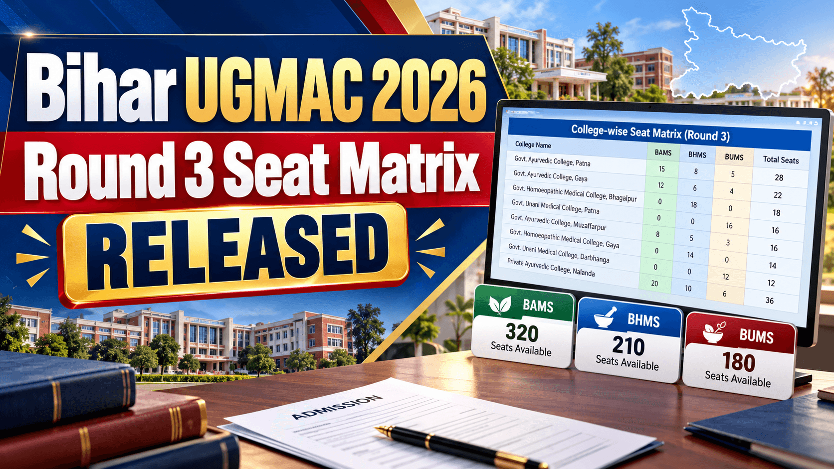Bihar UGMAC 2026 Round 3 Seat Matrix Released: Check 679 Vacant Seats