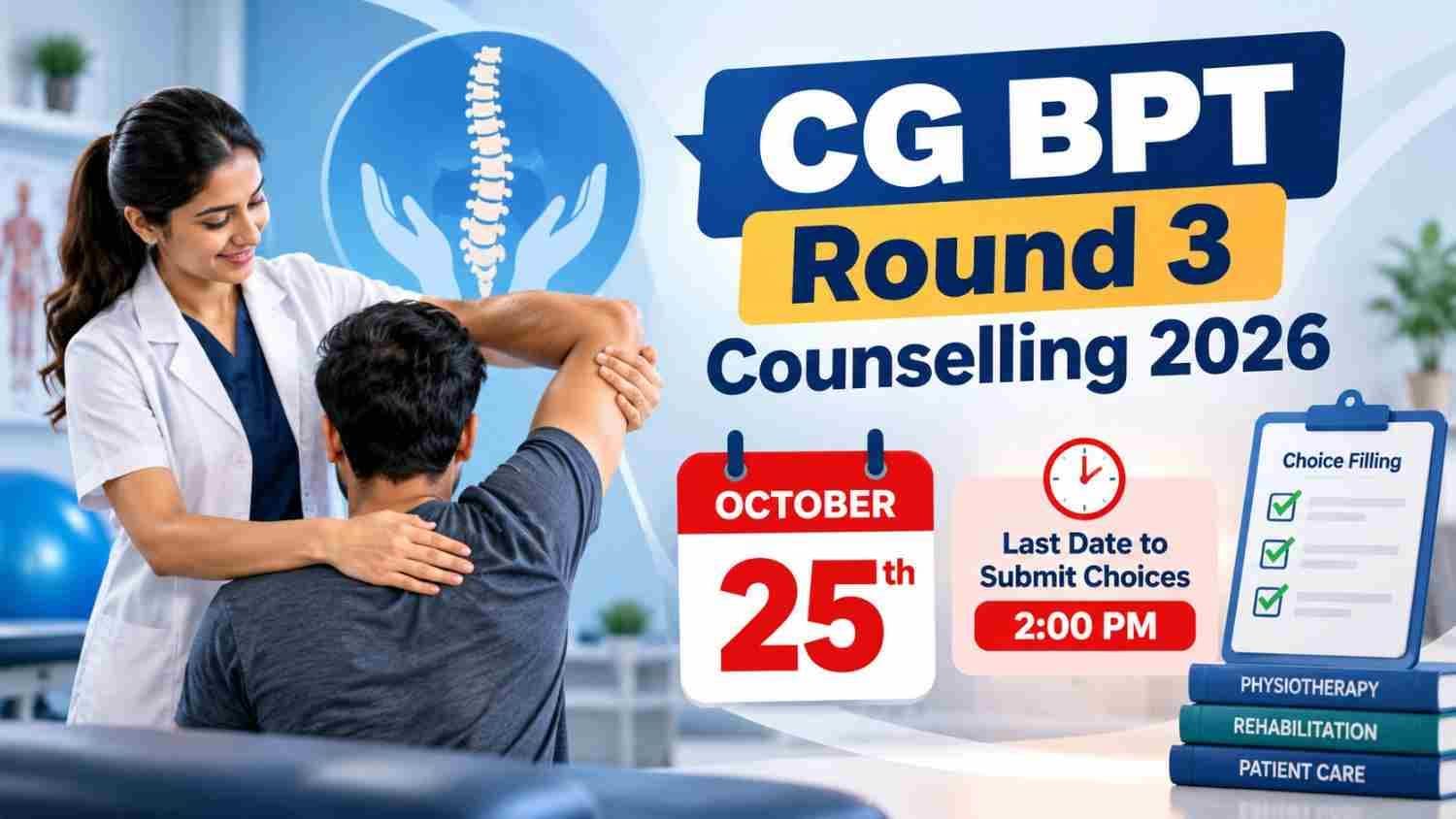 Chhattisgarh BPT Round 3 counselling 2026 registration and fresh choice filling till 25 October