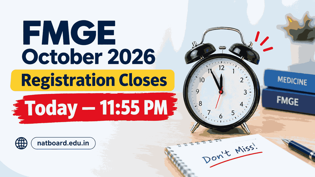 FMGE October 2026 registration closes today September 25 at natboard.edu.in