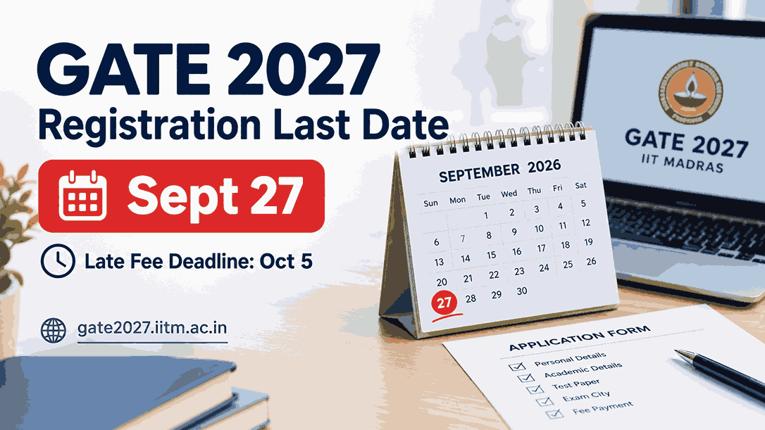 GATE 2027 registration last date September 27 at gate2027.iitm.ac.in