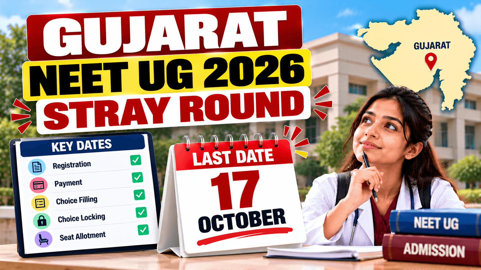 Gujarat NEET UG 2026: Stray-Round Registration Closes 17 October