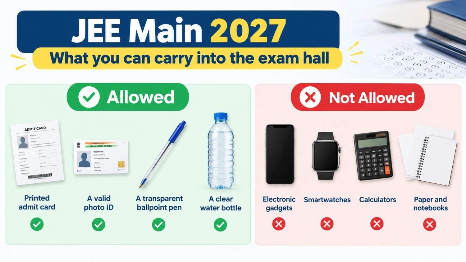 JEE Main 2027: What you can carry into the exam hall