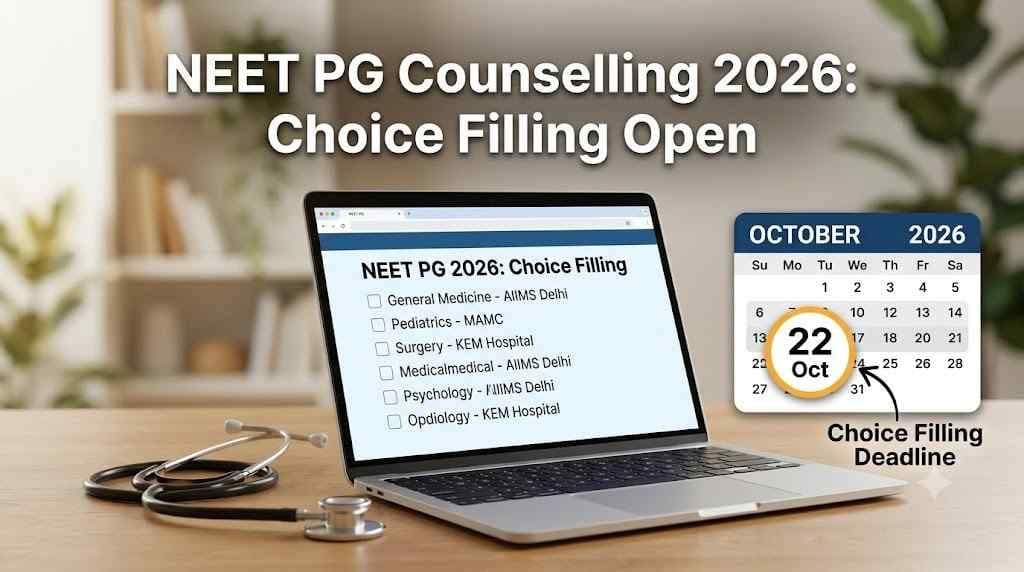 NEET PG counselling 2026 Round 1 choice filling open till 22 October
