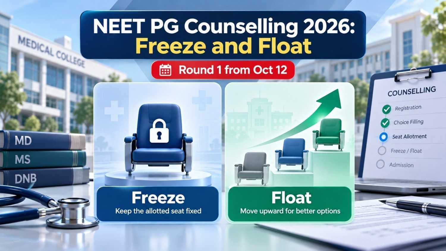 NEET PG counselling 2026 Freeze and Float options introduced by MCC