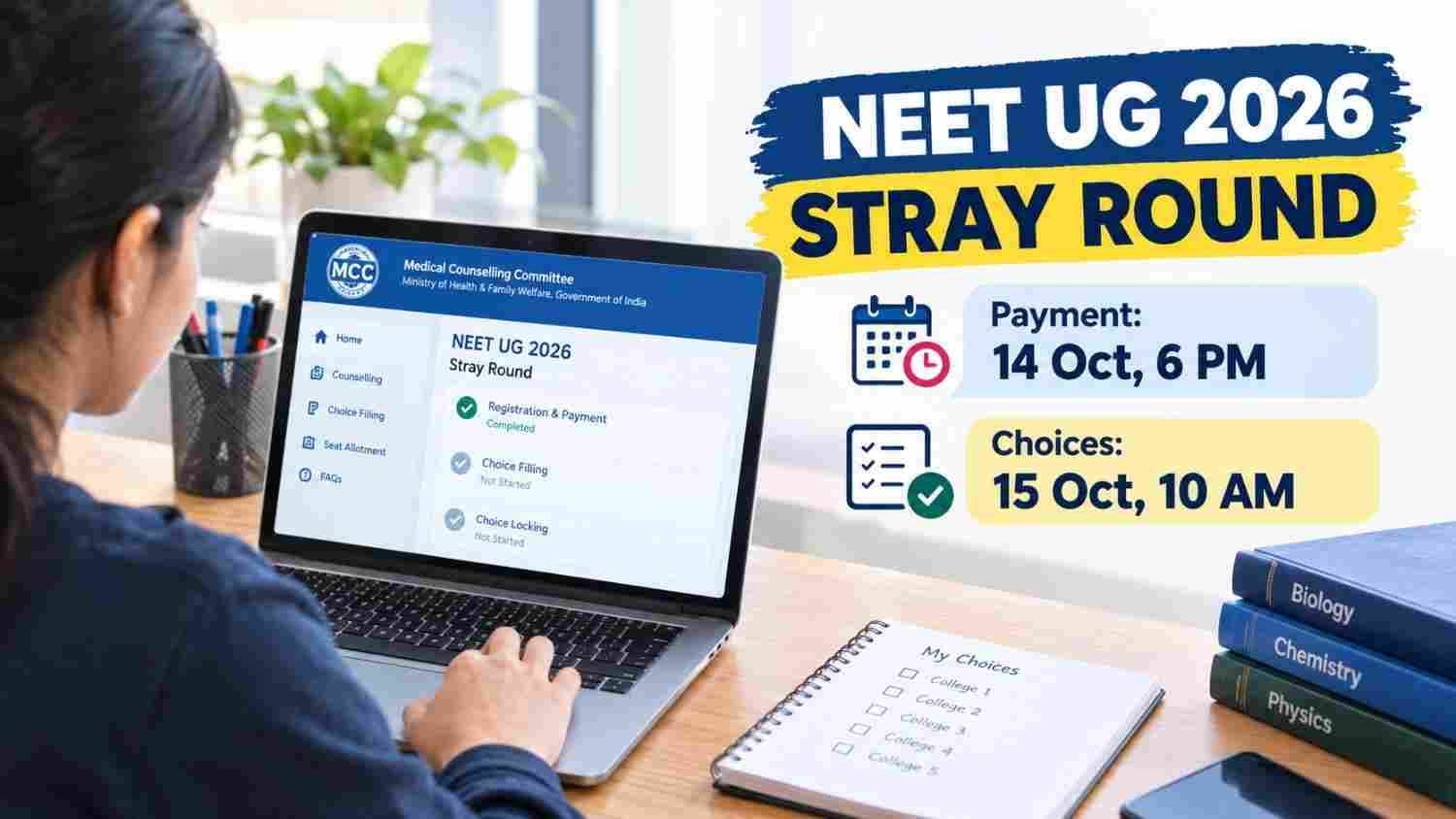 MCC NEET UG 2026 stray round payment and choice filling deadlines