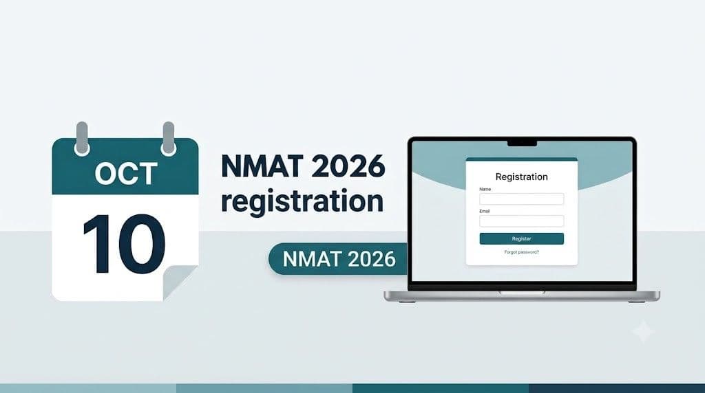 Calendar showing October 10 beside a laptop for NMAT 2026 registration